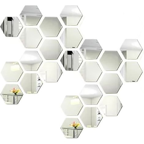 Lot de 24 stickers muraux hexagonaux effet miroir en acrylique pour la décoration de votre salon et de votre chambre. (1/5)