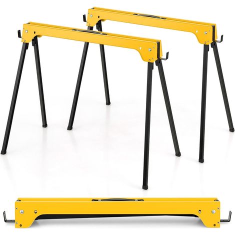 Lot de 2 tréteaux pliables métalliques 92 x 48 x 74 cm charge 600 kg antirouille design pratique en métal noir