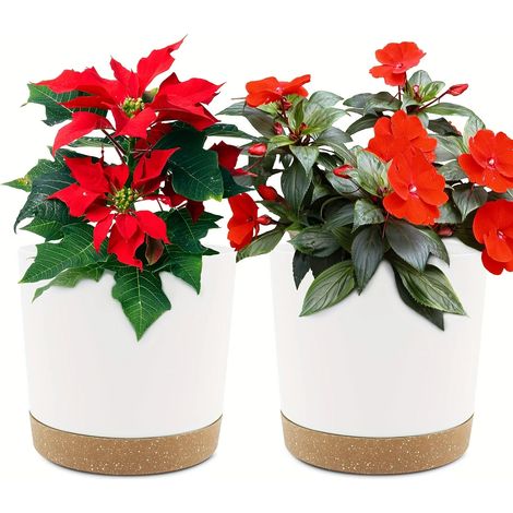 (Lot de 2 blancs) 2 pots de fleurs ronds à fond amovible de 16,51 cm (6,5 pouces) pour jardin et extérieur. (1/4)