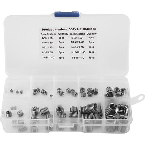 60pcs 304 Stainless Steel Wire Screw Sleeve Thread Repair Insert Assortment Kit