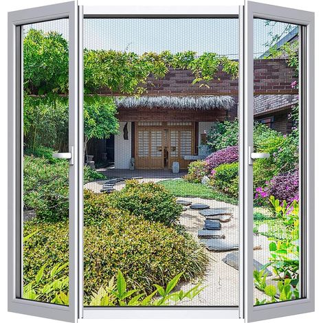 Fliegengitter Fenster 2-er Set 250 150cm Zuschneidbar ohne Bohren Klebmontage Insektenschutz Fenster Fliegenvorhang Moskitonetz, Schwarz (1/5)