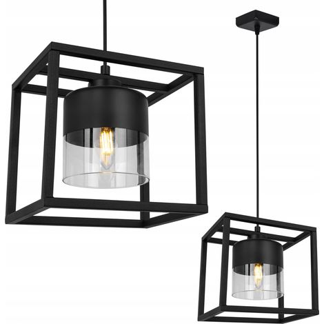 LÁMPARA COLGANTE LOFT, JAULA MODERNA, PANTALLA DE CRISTAL (1/5)