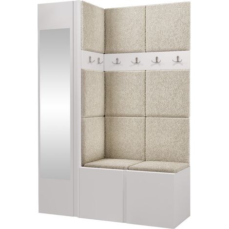 Conjunto para recibidor Hartford 277, Blanco, 186x124x46cm, Espejo, Aglomerado laminado, Tapiz, Colocada, Montada en la pared