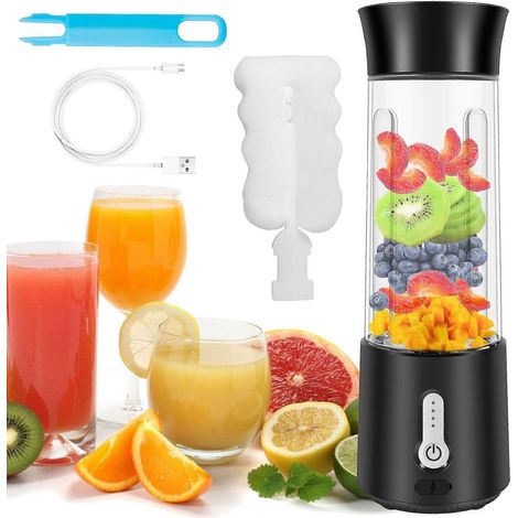 Blender personnel rechargeable USB pour smoothies et milkshakes, bouteille mélangeur à jus portable avec 6 lames en acier inoxydable, 18 000 tr/min, idéal pour la maison et les voyages. (1/4)