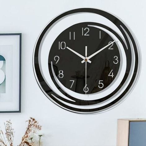 Moderne Wanduhr 30x30 cm, geräuschlos mit schleichendem Uhrwerk, robustes Acrylglas mit Spiegeloberfläche, für Wohn- und Schlafzimmer. (1/3)