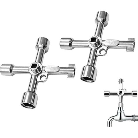 Lot de 2 clés multifonctionnelles à 4 voies en alliage de zinc pour armoires électriques, gaz et ascenseurs - Outil durable et pratique (1/5)