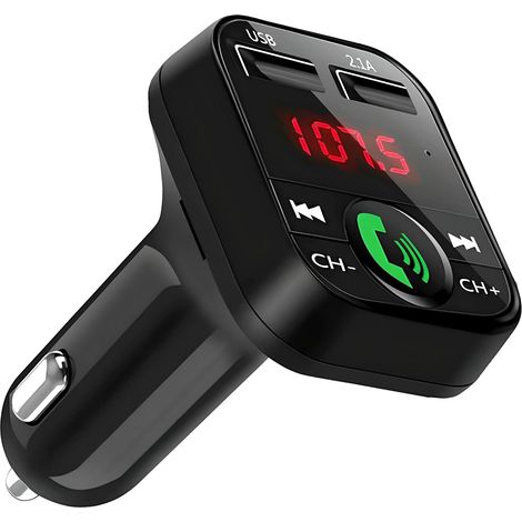 Émetteur FM Bluetooth noir avec double chargeur USB, lecteur de cartes SD/TF et affichage numérique, kit mains libres pour voiture, adaptateur autoradio, chargeur universel pour GPS et téléphones port (1/5)