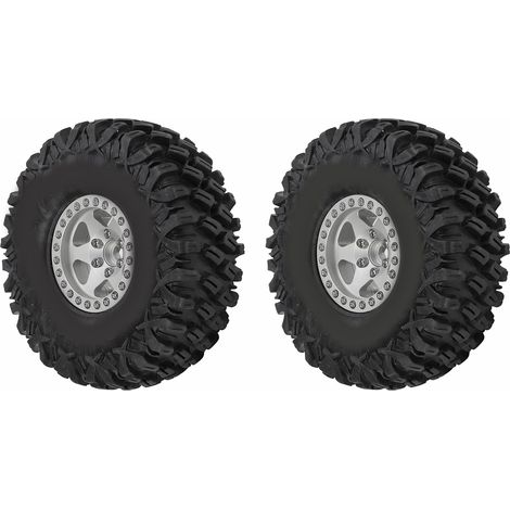 2 pièces Jantes 120mm avec Pneus Plastique pour Modèles RC 1/10 Axial SCX10 D90 F350, Argenté (1/5)