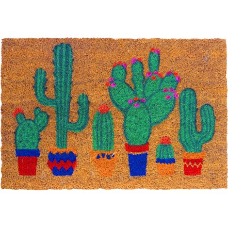 Zerbino Relaxdays in fibra di cocco, motivo cactus, 60x40 cm, antiscivolo, per interni/esterni, multicolore (1/5)