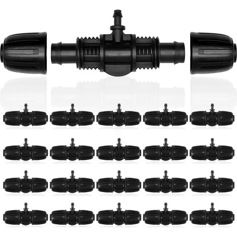 Lot de 20 raccords en T Micro Drip pour tuyaux d'irrigation, 8/12 mm vers 4/7 mm, raccords en T avec barbelle, pour systèmes d'irrigation de jardin, irrigation goutte-à-goutte, serre (1/5)