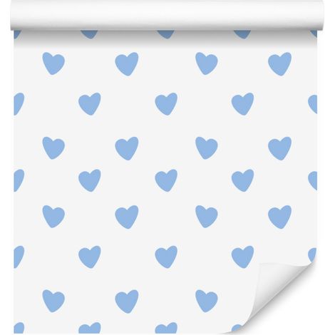 Papier peint Cœurs Blanc et Azur 50x1000 cm (1/5)