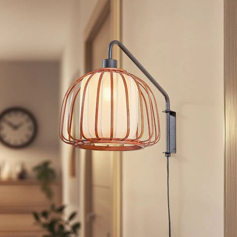 [NEUWERTIG] B-Ware Lindby Wandleuchte Wandlampe Davella Bambus Textil Schwarz Holz E14 Led ø 26 Cm