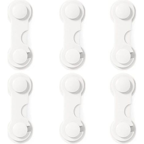 Six butées de porte pour sécuriser vos placards, réfrigérateurs et protections de cuisine. Adhésif puissant, sans perçage. Conviennent aux tiroirs, réfrigérateurs, etc. (1/4)
