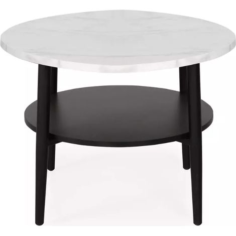 Table basse moderne blanc finition marbre et noir double plateau 60 cm MARBRIA (1/3)