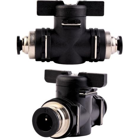 Lot de 2 Vannes de régulation d'air, Robinet pneumatique droit 10 mm, Raccord rapide, Pour air comprimé et liquide (1/5)