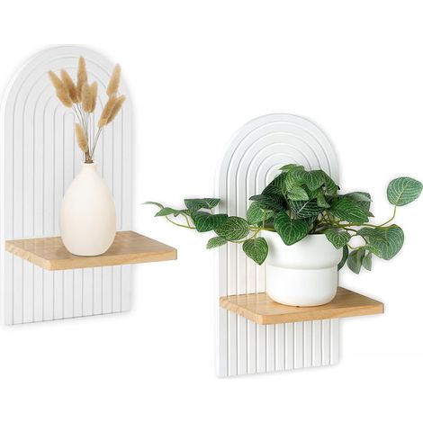 Lot de 2 étagères murales en bois, étagères flottantes, style bohème, décoration salon, chambre, bureau, salle de bain (1/5)