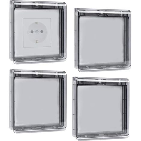 Cache-prise étanche type 86, transparent, autocollant, pour salle de bain, cuisine, chambre, extérieur, noir, lot de 4 (1/5)