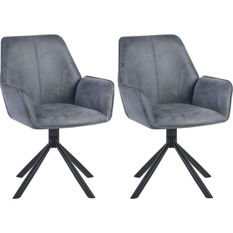 Set of 2 Swivel Dining Chairs Grey Faux Suede High Backrest Scandinavian Style WARNER (1/5)