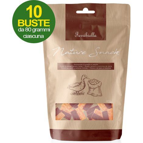 Nature Snack bocconcini di anatra e patate dolci per cani 10 buste da 80 g cad