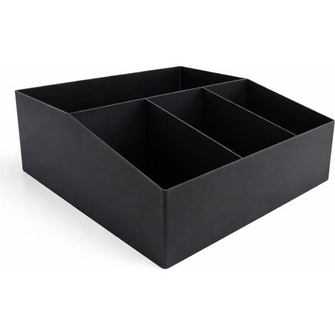 Organizador de café, contenedor negro para accesorios junto a la cafetera. (1/3)