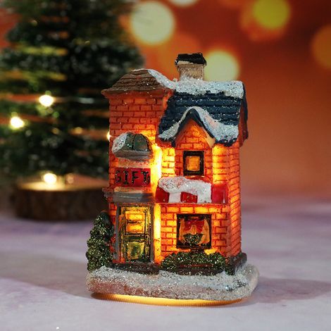Maison de Noël à piles, décorations de village de Noël électriques, bâtiment illuminé, décorations de Noël LED, accumulation de neige F (1/5)