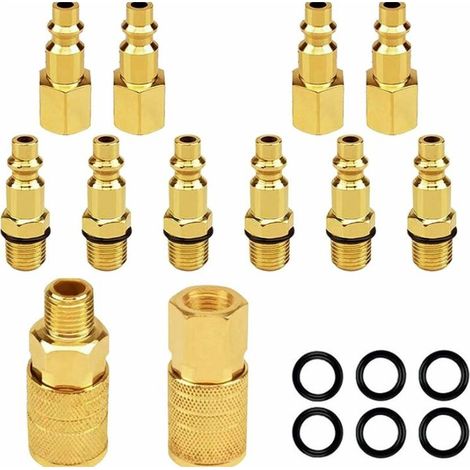Lot de 12 raccords d'air et de bouchons d'air NPT 1/4 NPT, ensemble de connexion rapide industriel de type D, coupleur d'air et kit d'air, raccords de compresseur de tuyau d'avion (1/5)