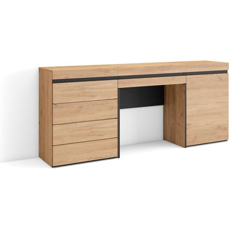 Skraut Home – Coiffeuse enfant 177x35x75cm – Avec tiroir multifonctionnel – Style moderne chêne et noir – Rangement pratique pour maquillage (1/5)