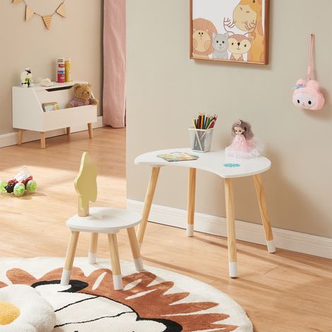 Kinderschreibtisch mit Stuhl Lallega Mond- und Stern-Design Weiß [en.casa]