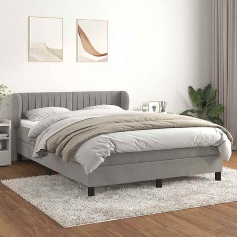 Cama box spring con colchón terciopelo gris claro 140x190 cm (1/5)