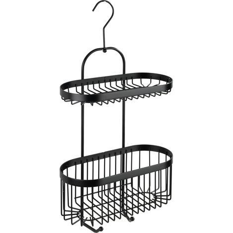WENKO Mensola da doccia sospesa Classic Plus, Cestino da doccia sospeso a 2 livelli, in acciaio inossidabile, 26,5x47x12,5 cm, nero (1/5)
