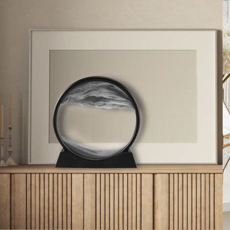 Black and Gold 7-inch Round 3D Dynamic Sand Painting for Living Room Decoration 18cm W x 19cm H (1/5)