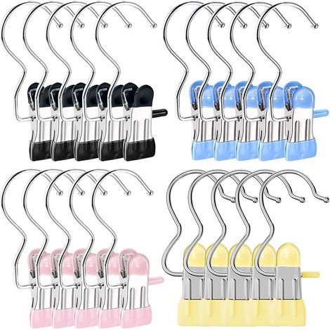 Clip appendiabiti, 20 pezzi, ganci appendiabiti portatili in metallo, clip girevoli a 360° per stivali e asciugamani, appendiabiti antiscivolo per pantaloni, scarpe e asciugamani