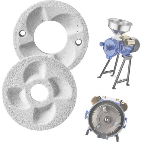 Mophorn Set di dischi di macinazione di ricambio - 2 pezzi per mulino elettrico per cereali GM-002, piastre in marmo 14x14 cm per macinazione a secco e umido di mais, cereali e spezie (1/5)