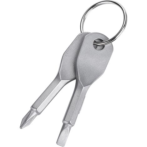2 PCS Tournevis Portatifs en Acier Inoxydable avec Anneau Porte-Clés (Argent) (1/5)