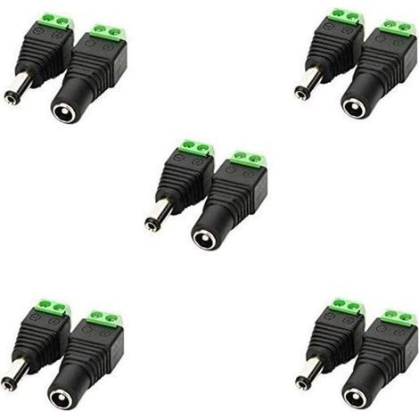 5,5mm x 2,1mm DC Femelle DC Mâle Adaptateur 12V DC Jack Connecteur Prise DC Fiche DC Tonneau pour Caméra CCTV LED Strip Bande LED ou d'autres Dispositifs de DC 5V-24V (5 Femelle + 5 mâle) (1/5)