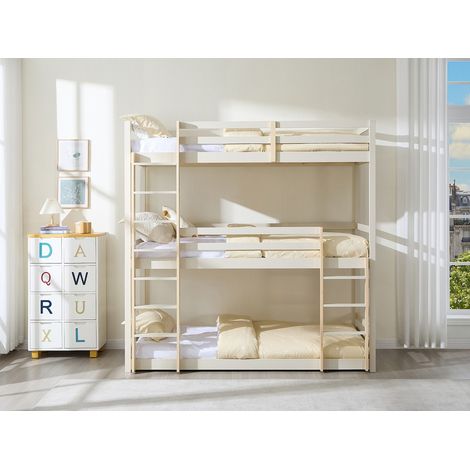 Lits superposés triple - 3 x 90 x 200 cm - Pin – Beige et naturel - VAGAR