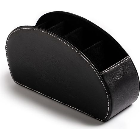 PU leather remote control holder, multifunctional organizer with 5 compartments, storage box for TV remotes, pencils, makeup brushes (1/5)