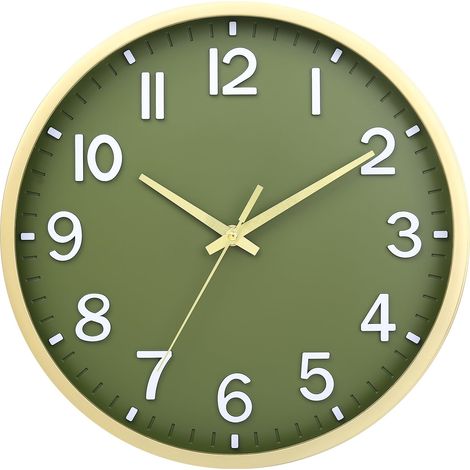 Horloge murale silencieuse - 20 cm - Sans bruit de tic-tac - Horloge moderne à piles pour la maison, le salon, la chambre à coucher, la cuisine, le bureau - Décoration murale (vert doré, 20 cm (1/5)