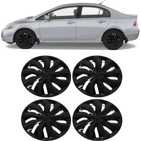 4 enjoliveurs de roue 16 pouces, universels pour Honda Civic et la plupart des voitures (TT16 Noir) (Surdimensionnés et résistants) (1/5)