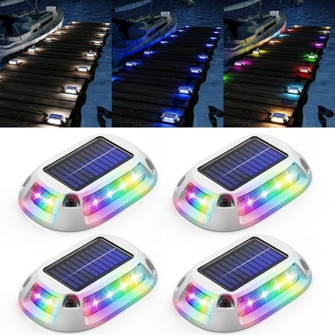 Paquete de 4 luces solares para patio, luces de advertencia solares impermeables IP67, 9 colores de luz, pueden soportar 5 toneladas. (1/5)