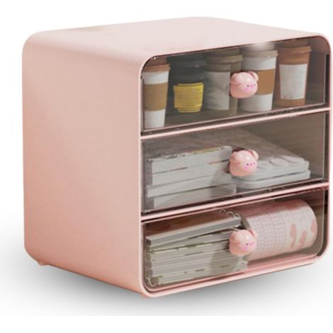 Organisateur de maquillage avec tiroirs, boîte de rangement pour cosmétiques et accessoires, organiseur de bureau pratique pour coiffeuse, chambre et maison, rose (1/5)