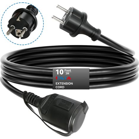 CILIA Rallonge Électrique avec Clapet 3m  Câble d'Extension Noir 16A 3680W  Fiche Coudée 90° Schuko  Idéal Jardin, Tondeuse et Bricolage, Noir (1/4)