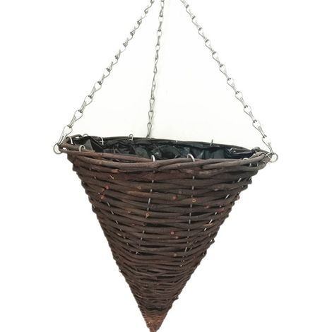 Lot de 2 paniers suspendus coniques en rotin tressé à la main, jardinières murales coniques en rotin avec doublure en film plastique pour la décoration murale de la maison, du jardin et des mariages ( (1/5)