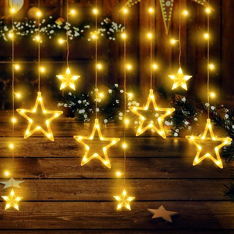 Etoiles Rideau lumineux 2.3M 138 LED Guirlande lumineuse Noël Lumière avec prise IP44 Étanche Connectable Blanc chaud Eclairage intérieur extérieur décoration Fenêtre (1/5)