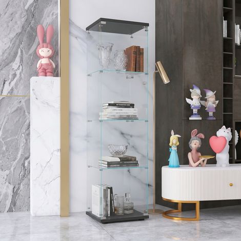 ADWOLT – Vitrine en verre–Vitrine de salon–Vitrine Armoire pour Collection–4 niveaux 1porte–serrure de sécurité–42×36×164cm –Noir