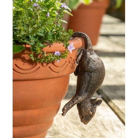 Antique Bronze Coloured Mouse Pot Buddy Plant Pot Hanger - L10.5 x W4.5 x H5 cm