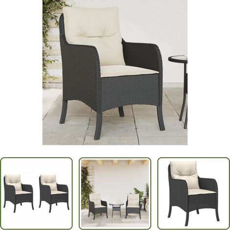 Gartenstühle - Gartenstühle mit Kissen 2 Stk. Schwarz Poly Rattan (1/5)