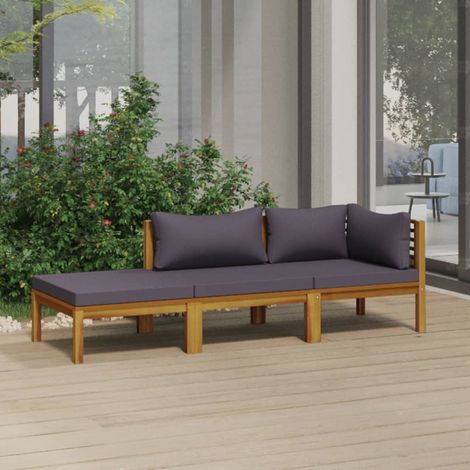 Salon de jardin 3 pcs,Mobilier de terrasse,Table et Chaise pour Relax avec coussin Bois d'acacia solide -YZ206436 (1/5)