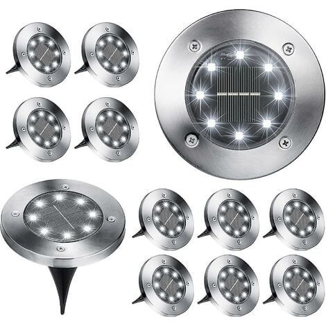 Luci da pavimento, confezione da 12, 8 luci da pavimento solari a LED da incasso, impermeabili, bianco freddo (1/3)