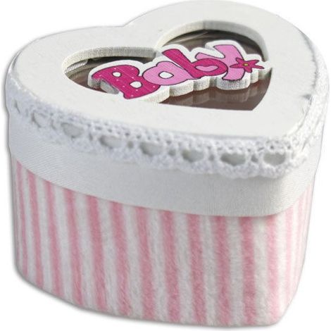 TrAdE Shop Traesio - 12 Scatolina In Tessuto Portaconfetti A Forma Di Cuore Bomboniera Nascita Bimba Rosa - (1/2)
